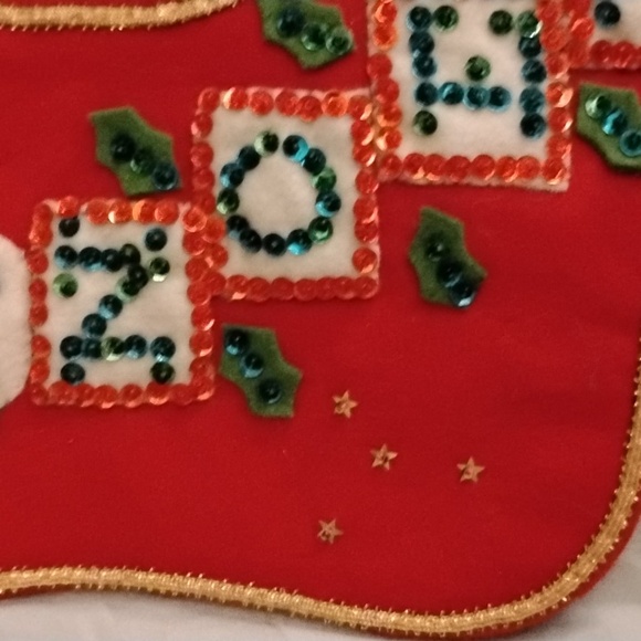 Nostalgic Vintage Antique Handmade Snowman Christmas Stocking With Sequins - Picture 3 of 6